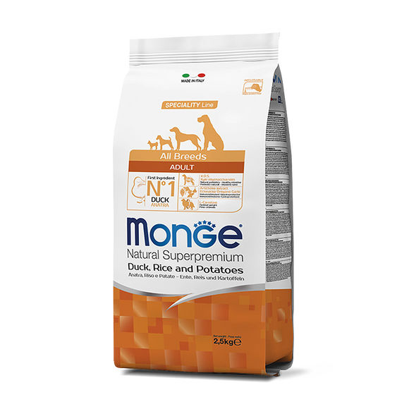 [MC-1129] Monge Natural Superpremium Adult Duck, Rice & Potatoes Recipes Dry Food for Dogs (2.5kg)