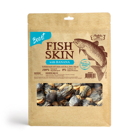 Absolute Bites Superfood Infused Natural Fish Skin with Banana Treats for Dogs (2 sizes)