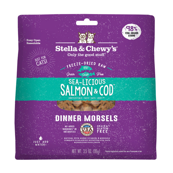 Stella & Chewy's Freeze-Dried Raw Sea-Licious Salmon & Cod Dinner Morsels for Cats (3.5oz)