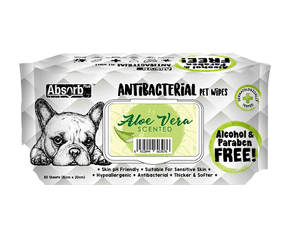 Absorb Plus Antibacterial Pet Wipes (Aloe Vera) 80pcs