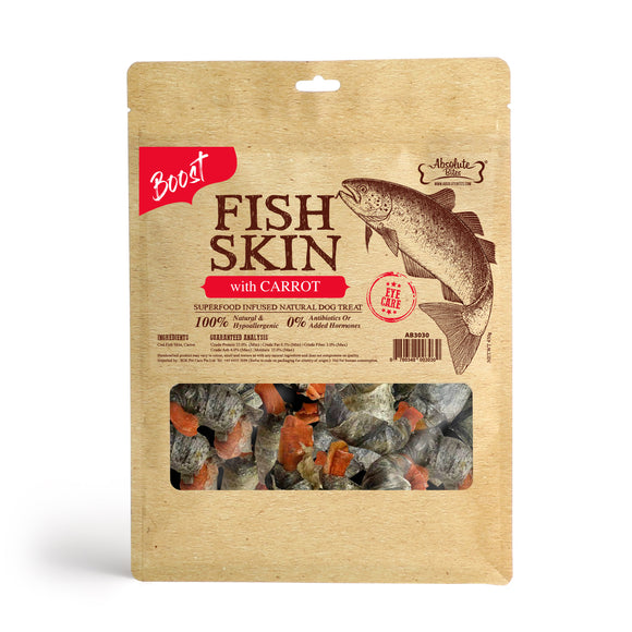 Absolute Bites Superfood Infused Natural Fish Skin with Carrot Treats for Dogs (2 sizes)