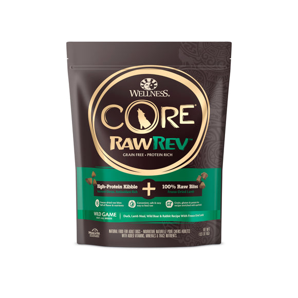 Wellness Core Wild Game Raw Rev Kibble for Dogs (Duck, Lamb Meal, Wild Boar & Rabbit + Freeze Dried Lamb) 3 sizes