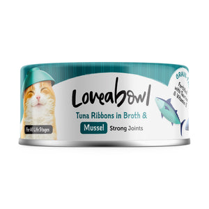 [1ctn=24cans] Loveabowl Tuna Ribbons in Broth with Mussel Wet Canned Food for Cats