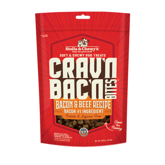 Stella & Chewy’s Crav’n Bac’n Bites Bacon & Beef Recipes Treats for Dogs (8.25oz)