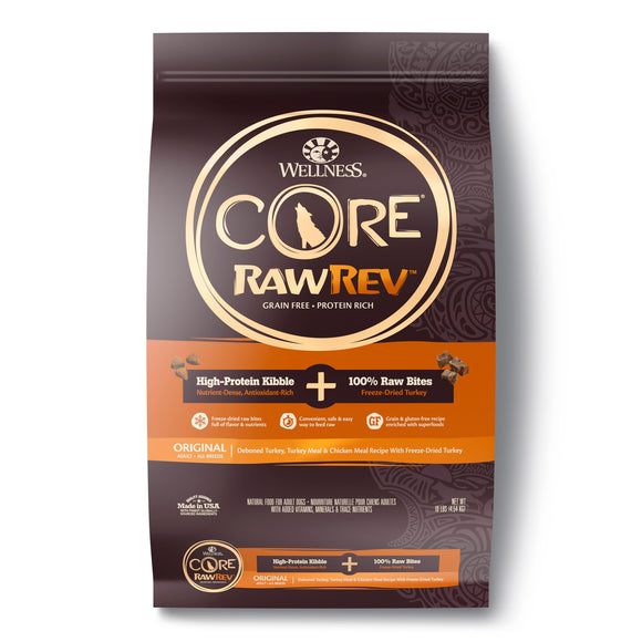 Wellness Core Original Raw Rev Kibble for Dogs (Deboned Turkey, Turkey Meal & Chicken Meal + Freeze Dried Turkey) 2 sizes